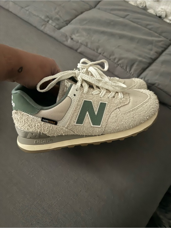 New Balance Shoes - New Balance 574 Cream &  Green Retro Sneakers